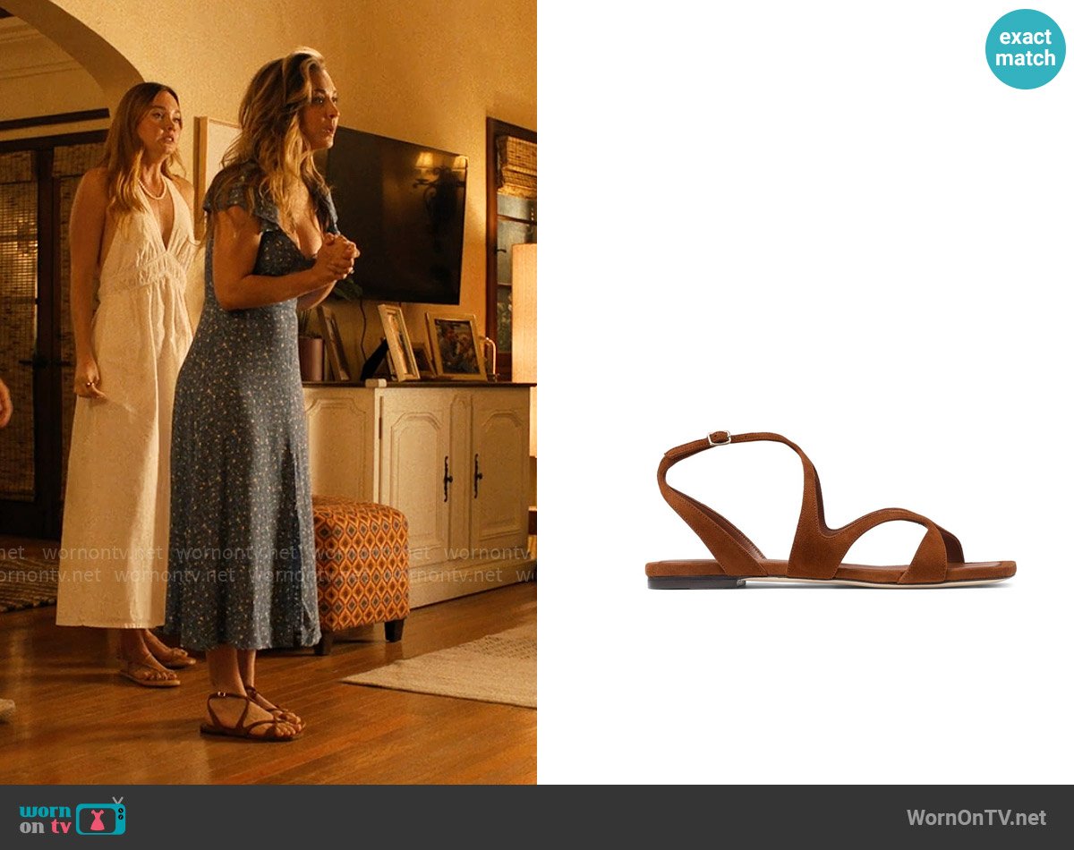 Jimmy Choo Ayla Sandals in Tan worn by Ava Bartlett (Kaley Cuoco) on Based on a True Story