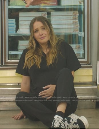 Jo's black platform striped sneakers on Greys Anatomy