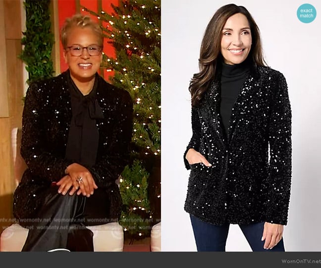 Joan Rivers Red Carpet Velvet Sequin Blazer worn by Rachel Boesing on Sherri