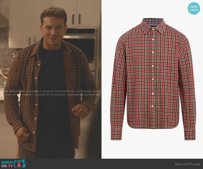 Joe's The Logger Plaid Button Down Shirt in Crimson worn by Evan Buckley (Oliver Stark) on 9-1-1