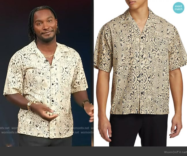 John Elliott Abstract Cotton-Blend Camp Shirt worn by Scott Evans on Access Hollywood