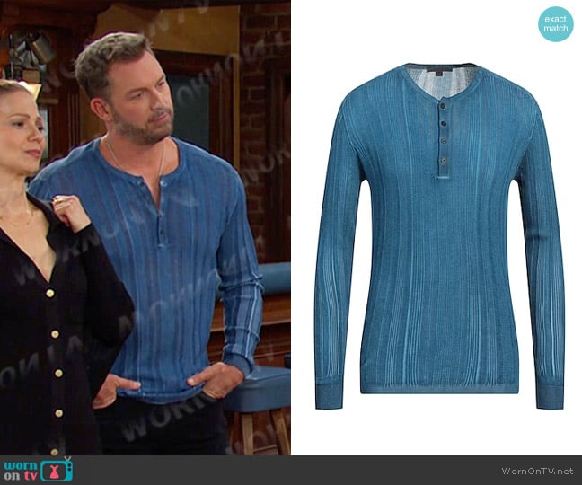 John Varvatos Salete Henley Sweater worn by Brady Black (Eric Martsolf) on Days of our Lives