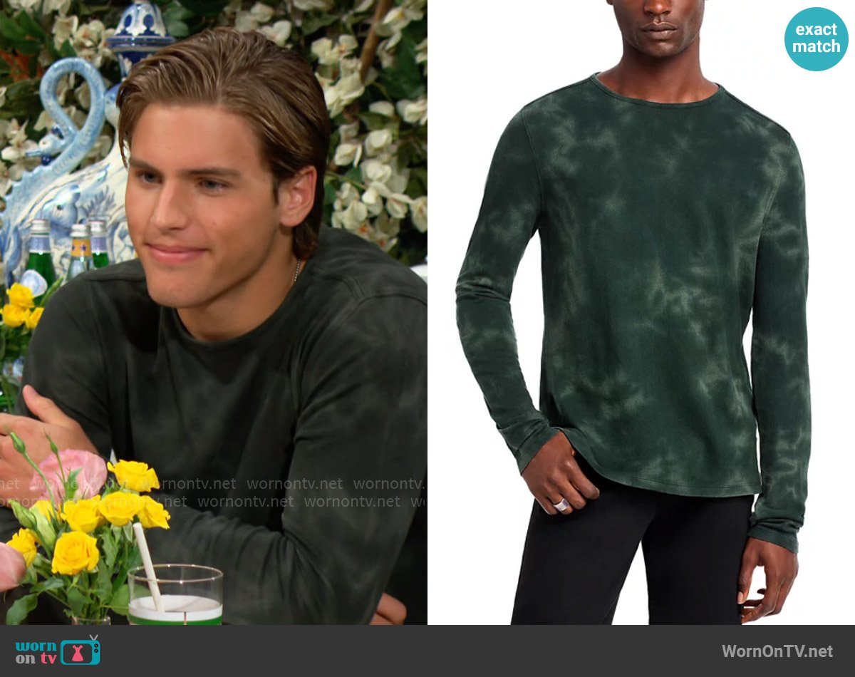 John Varvatos Bristol Regular Fit Long Sleeve Tee in Seaweed worn by Will Spencer (Crew Morrow) on The Bold and the Beautiful