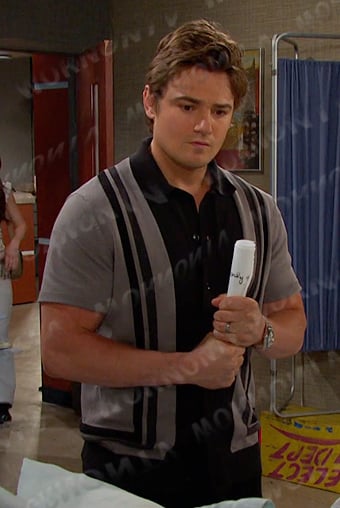 Johnny's grey colorblock knit polo on Days of our Lives