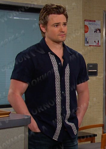 Johnny's navy print panel shirt on Days of our Lives