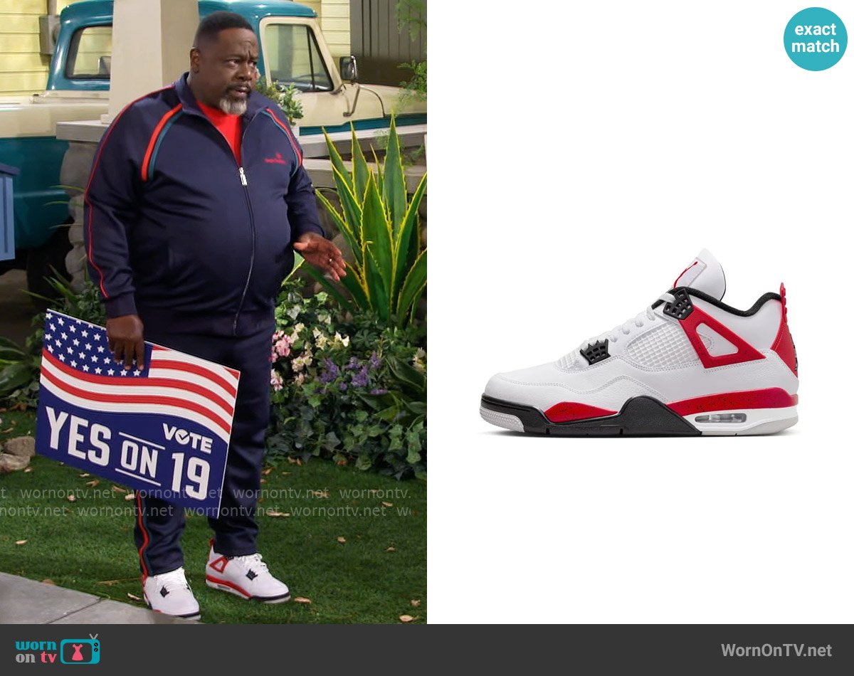 Jordan Air Jordan 4 Retro Sneakers in Red Cement worn by Calvin (Cedric The Entertainer) on The Neighborhood