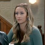 Josslyn’s blue mixed knit top on General Hospital