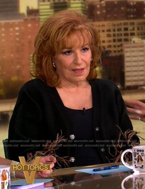 Joy’s black feather cuff cardigan on The View