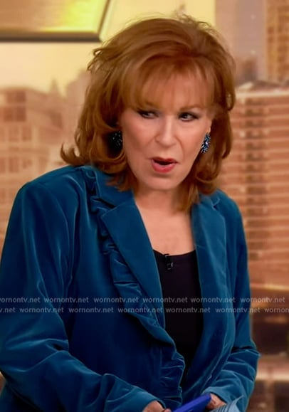 Joy’s blue velvet ruffle blazer on The View