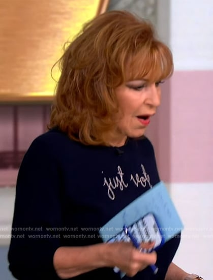 Joy's navy embroidered sweater on The View