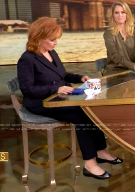 Joy's black leather Vote print ballerina shoes on The View