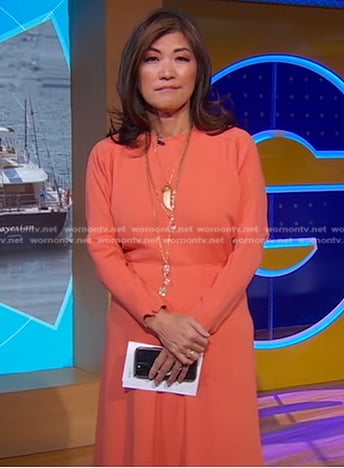 Juju’s orange long sleeve midi dress on Good Morning America