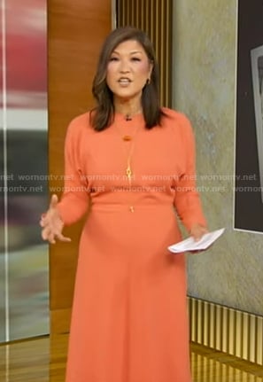 Juju's orange long sleeve midi dress on Good Morning America