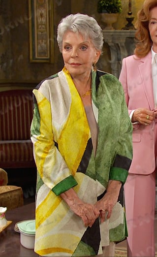 Julie’s yellow and green printed jacket on Days of our Lives