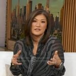 Juju’s grey zebra tie neck blouse on Good Morning America