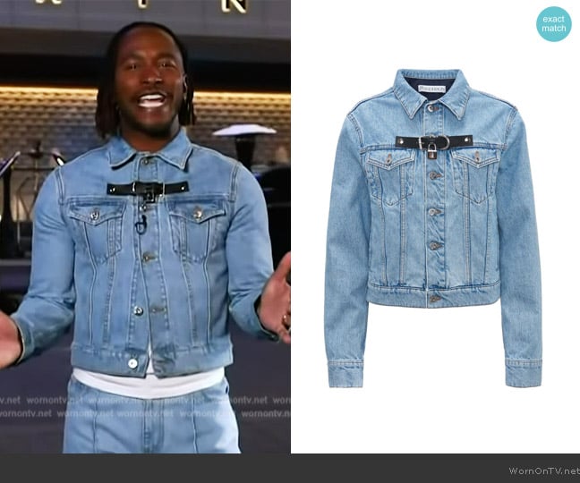 JW Anderson Padlock Denim Jacket worn by Scott Evans on Access Hollywood