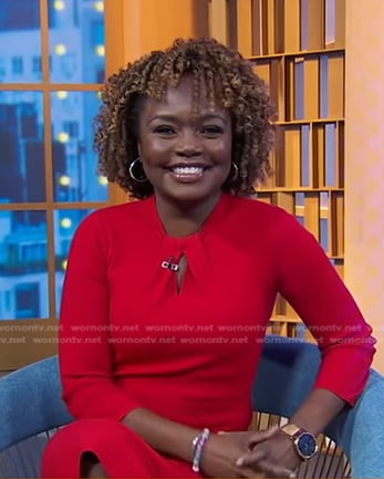 Karine Jean-Pierre’s red twist neck detail dress on Good Morning America