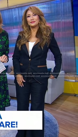 Carrie’s denim and leather blazer and flare jeans on Good Morning America