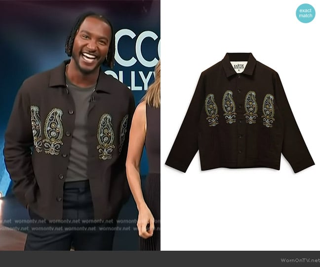 Karu Research Embroidered Jacket In Chocolate worn by Scott Evans on Access Hollywood