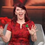 Kate Flannery’s red floral print dress on Access Hollywood