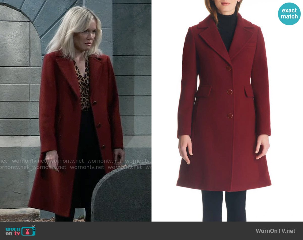 Kate Spade Faux-Fur-Collar Walker Coat in Deep Lipstick worn by Ava Jerome (Maura West) on General Hospital