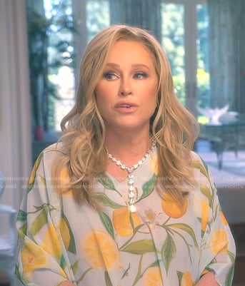 Kathy's lemon print confessional dress on The Real Housewives of Beverly Hills