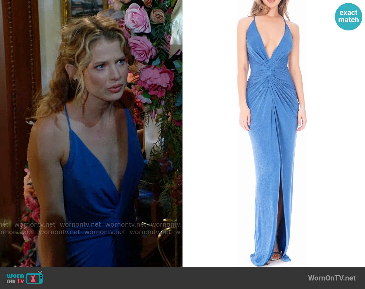 Katie May Pixie Gown in Ocean worn by Summer Newman (Allison Lanier) on The Young and the Restless