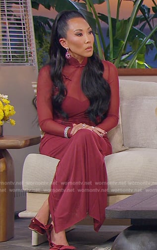 Katie's burgundy mesh confessional dress on The Real Housewives of Orange County