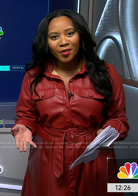 Kay Angrum's red leather shirtdress on NBC News Daily