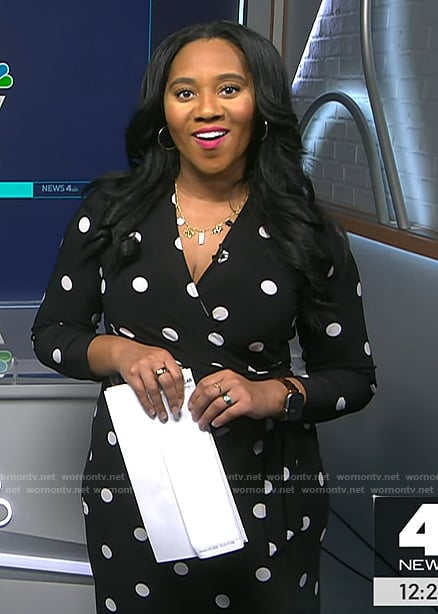 Kay Angrum's black polka dot dress on NBC News Daily