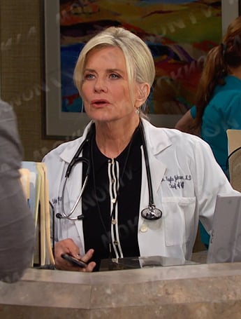 Kayla’s black contrast trim shirtdress on Days of our Lives