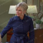 Kayla’s navy tie waist shirtdress on Days of our Lives