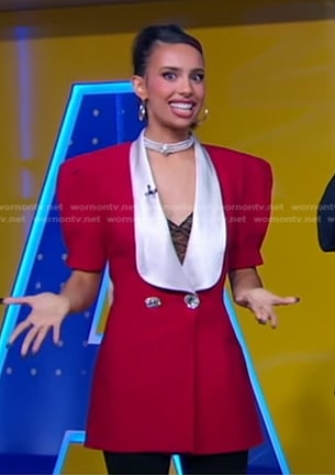 Kylie Cantrall’s red contrast collar mini dress on Good Morning America