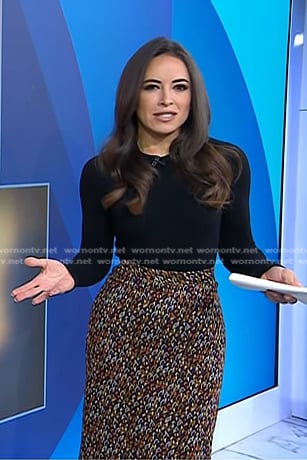 Kaylee’s black sweater and print skirt on Today