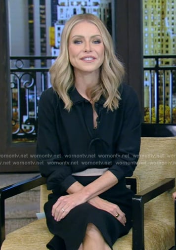 Kelly’s black tie neck blouse on Live with Kelly and Mark