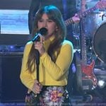 Kelly’s black floral print mini skirt on The Kelly Clarkson Show