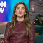 Kelly’s burgundy leather mini dress on The Kelly Clarkson Show