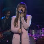 Kelly’s pink gold button dress on The Kelly Clarkson Show