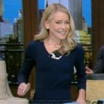 Kelly’s navy dress with lace panels on Live With Kelly