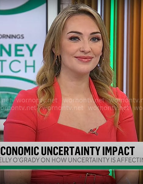 Kelly O'Grady's red belted dress on CBS Mornings