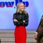 Kelly’s black satin blouse and skirt on Live with Kelly and Mark