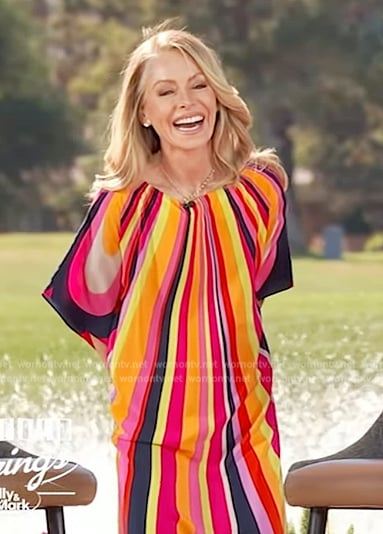 Kelly’s multicolored stripe caftan on Live with Kelly and Mark