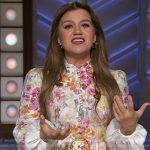 Kelly’s white floral print dress on The Kelly Clarkson Show