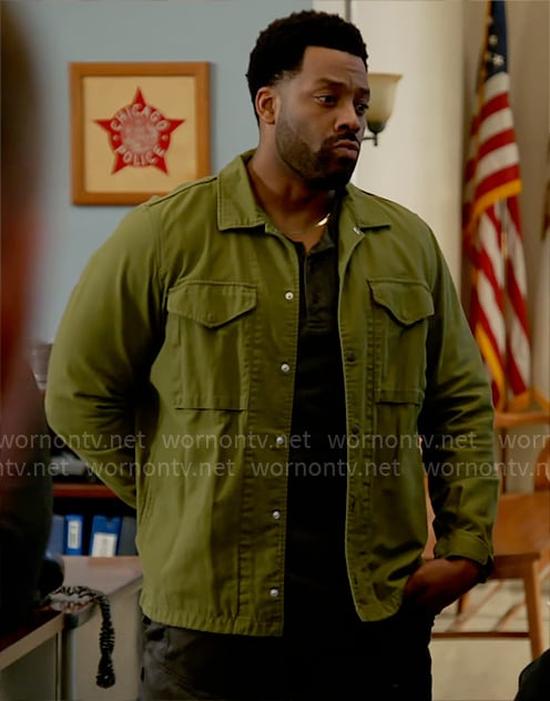 Kevin’s green shirt jacket on Chicago PD