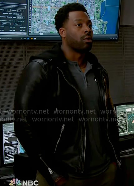 Kevin's hooded leather jacket on Chicago PD