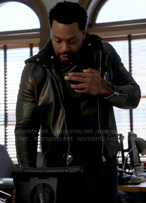 Kevin’s hooded leather jacket on Chicago PD