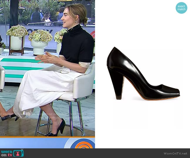 Khaite Cedar Leather Square-Toe Pumps worn by Saoirse Ronan on Today