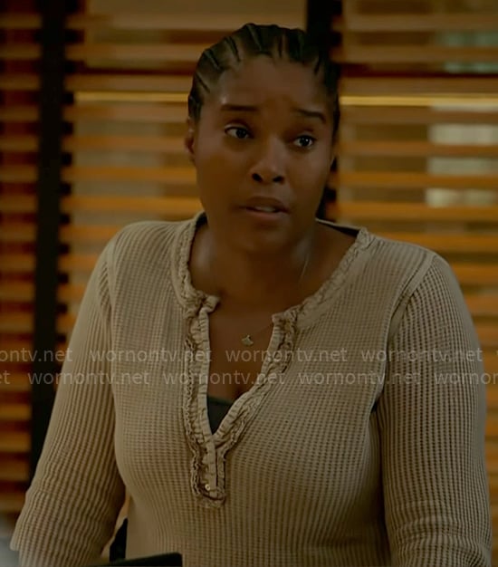 Kiana's beige henley top on Chicago PD