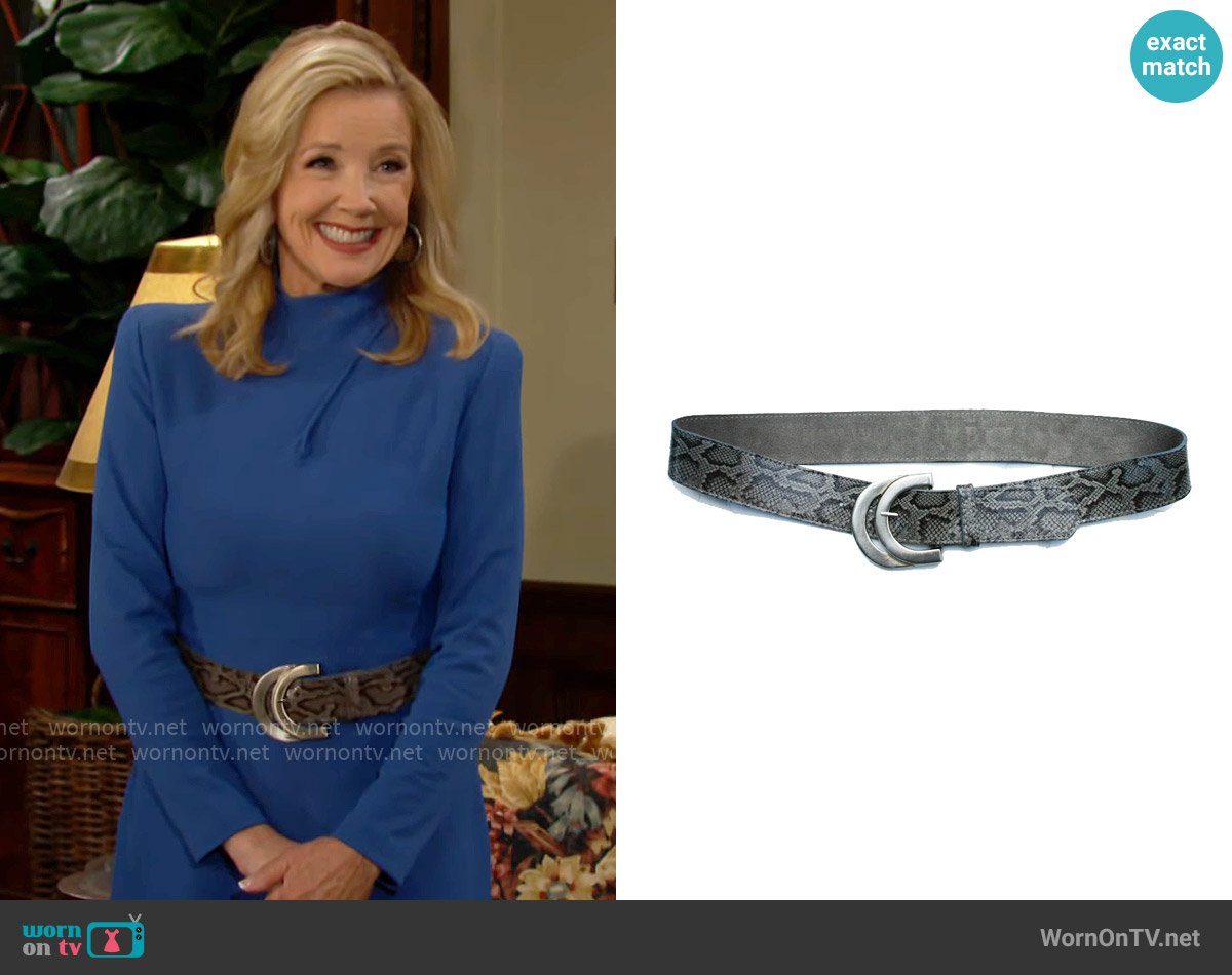 Kim White Double Half-Circle in Grey Snake worn by Nikki Reed Newman (Melody Thomas-Scott) on The Young and the Restless