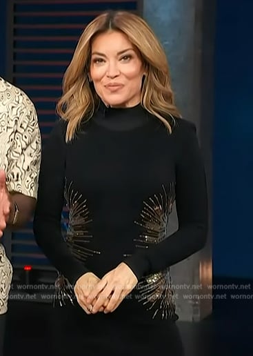 Kit’s black mock neck sequin embellished mini dress on Access Hollywood